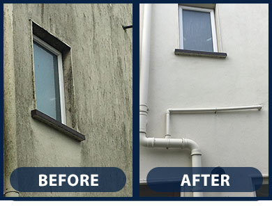 Photos of our driveway powerwashing, roof cleaning and softwashing (wall and render cleaning) services in Galway City, Oranmore, Claregalway, Gort and Tuam