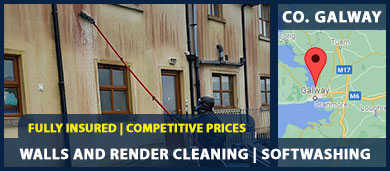 We offer our softwashing for wall and render cleaning service in Galway City and surrounding towns including Oranmore, Claregalway, Gort and Tuam.